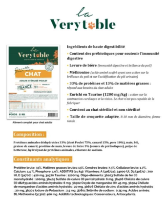 LA VERYTABLE CROQUETTE POUR CHAT ADULTE STERILISE POULET - 2kg