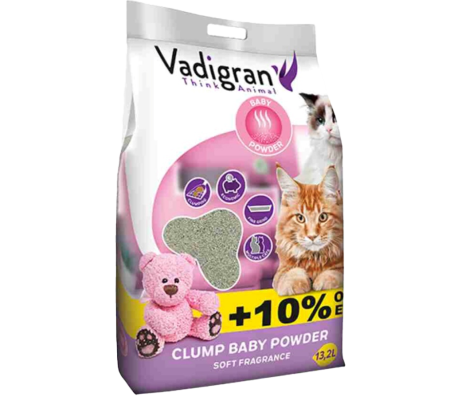 VADIGRAN LITIERE AGGLOMERANTE BABY POWDER 12 KG