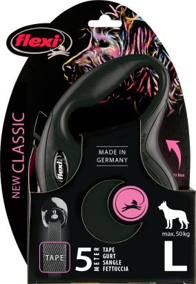 Flexi Laisse à enrouleur New Classic Tape Noir Large-5 mètres