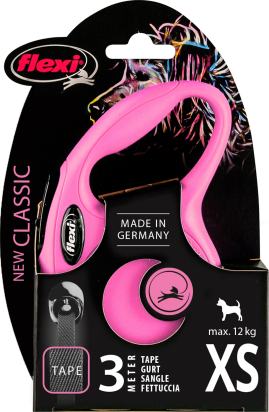 Flexi Laisse à enrouleur New Classic Tape Rose, XS- 3 mètres