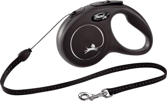 Flexi Laisse à enrouleur New Classic Corde Noire, XS- 3 mètres