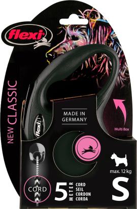 Flexi Laisse à enrouleur New Classic Corde Noir, Small- 5 mètres
