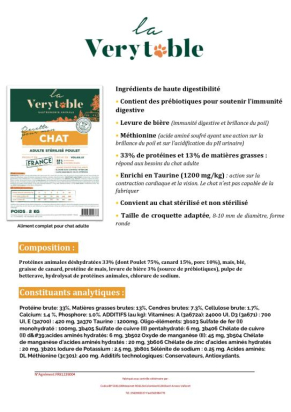 LA VERYTABLE POUR CHAT ADULTE STERILISE POULET 6KG