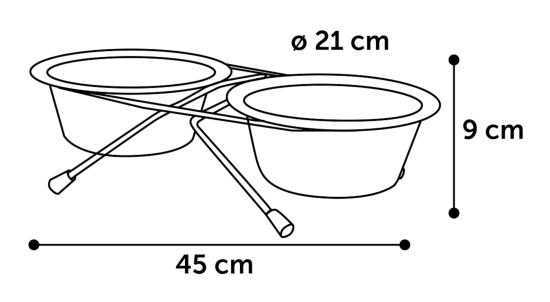Gamelle pour la nourriture et l'eau Duo dinner,  21cm- 1600ml, support Arjun Argent