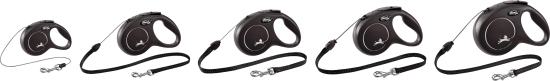 Flexi Laisse à enrouleur New Classic Corde Noire, XS- 3 mètres