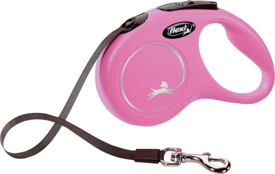 Flexi Laisse à enrouleur New Classic Tape Rose, Medium- 5 mètres