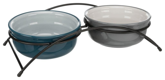 Set gamelle, en céramique/métal, 2 × 0,6 l/ø 15 cm/32 × 9 × 16 cm, pétrole/pétrole clair/gris/gris c