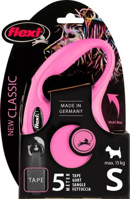 Flexi Laisse à enrouleur New Classic Tape Rose, Small- 5 mètres