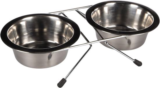 Gamelle pour la nourriture et l'eau Duo dinner, 16cm- 800ml, support Arjun Argent