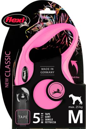 Flexi Laisse à enrouleur New Classic Tape Rose, Medium- 5 mètres