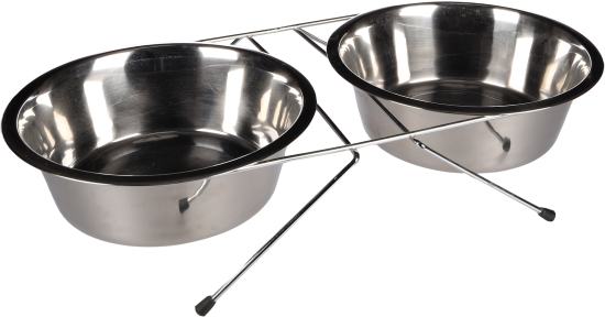 Gamelle pour la nourriture et l'eau Duo dinner, 25cm- 2500ml, support Arjun Argent