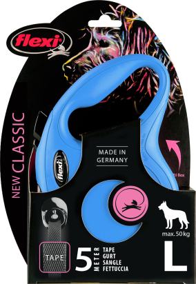 Flexi Laisse à enrouleur New Classic Tape Bleu, Large- 5 mètres