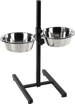 Gamelle pour la nourriture et l'eau Duo dinner support Otis Argent & Noir  EN H  2X27CM 4L