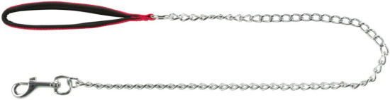Laisse métal avec poignée en néoprène, M–L: 1,00 m/3,0 mm, rouge