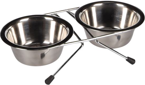 Gamelle pour la nourriture et l'eau Duo dinner, 16cm- 800ml, support Arjun Argent