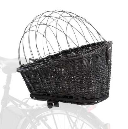 Panier à vélo + grille porte-bagages, osier/métal, 35 × 49 × 55 cm, noir