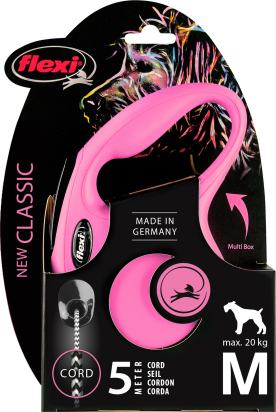 Flexi Laisse à enrouleur New Classic Corde Rose, Medium- 5 mètres