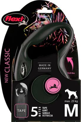 Flexi Laisse à enrouleur New Classic Tape Noir, Medium- 5 mètres
