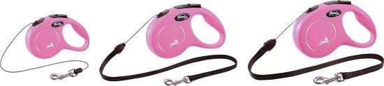 Flexi Laisse à enrouleur New Classic Corde Rose, XS- 3 mètres