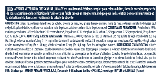 ADVANCE VETERINAIRE CHIEN URINARY 3Kg