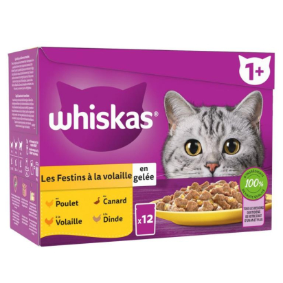 WHISKAS POCHONS ADULT VOLAILLE GELEE 12X85GR