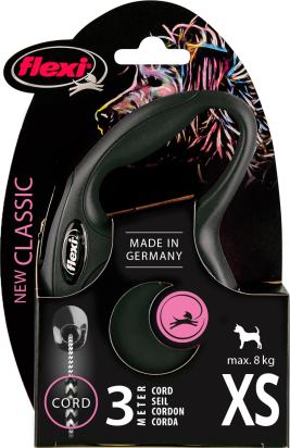 Flexi Laisse à enrouleur New Classic Corde Noire, XS- 3 mètres