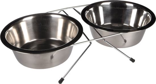 Gamelle pour la nourriture et l'eau Duo dinner,  21cm- 1600ml, support Arjun Argent