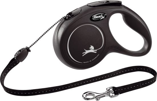 Flexi Laisse à enrouleur New Classic Corde Noir, Medium- 5 mètres