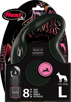 Flexi Laisse à enrouleur New Classic Tape Noir, Large- 8 mètres