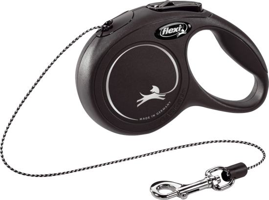Flexi Laisse à enrouleur New Classic Corde Noire, XS- 3 mètres