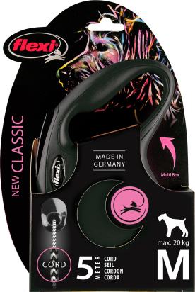 Flexi Laisse à enrouleur New Classic Corde Noir, Medium- 5 mètres