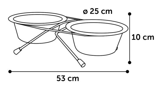 Gamelle pour la nourriture et l'eau Duo dinner, 25cm- 2500ml, support Arjun Argent