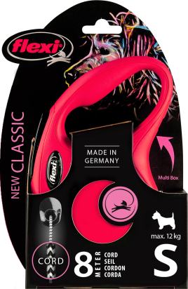Flexi Laisse à enrouleur New Classic Corde Rouge, Small- 8 mètres