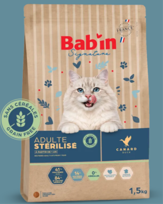 BAB’IN SIGNATURE CHAT ADULTE STÉRILISÉ SANS CÉRÉALES CANARD 6 KG
