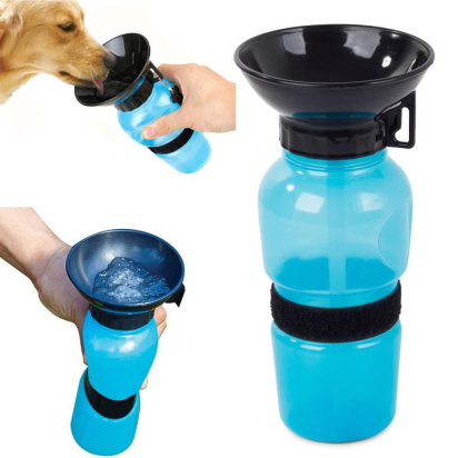 Wouapy - Gourde pour chien avec bol intégré bleu - 500mL