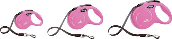 Flexi Laisse à enrouleur New Classic Tape Rose, Medium- 5 mètres
