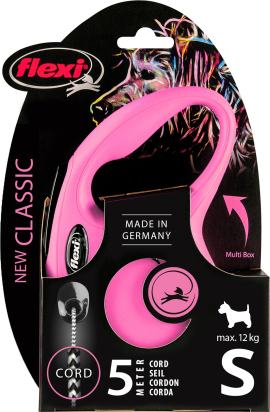 Flexi Laisse à enrouleur New Classic Corde Rose, Small- 5 mètres