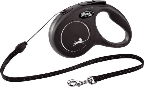 Flexi Laisse à enrouleur New Classic Corde Noir, Small- 5 mètres