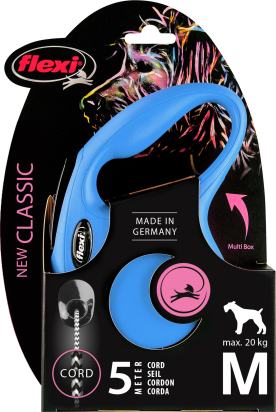 Flexi Laisse à enrouleur New Classic Corde Bleu, Medium- 5 mètres