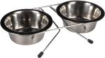 Gamelle pour la nourriture et l'eau Duo dinner, 16cm- 800ml, support Arjun Argent