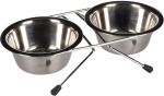 Gamelle pour la nourriture et l'eau Duo dinner, 16cm- 800ml, support Arjun Argent