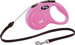 Flexi Laisse à enrouleur New Classic Corde Rose, Medium- 5 mètres