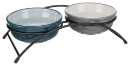 Set gamelle, en céramique/métal, 2 × 0,25 l/ø 13 cm/27 × 8 × 13 cm, pétrole/pétrole clair/gris/gris 