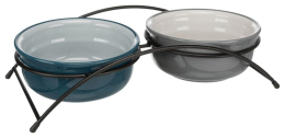Set gamelle, en céramique/métal, 2 × 0,6 l/ø 15 cm/32 × 9 × 16 cm, pétrole/pétrole clair/gris/gris c