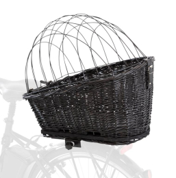 Panier à vélo + grille porte-bagages, osier/métal, 35 × 49 × 55 cm, noir