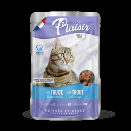 Emincés pour Chat Adulte Stérilisé Truite & Crevettes en sauce Pochon 100g