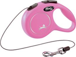 Flexi Laisse à enrouleur New Classic Corde Rose, XS- 3 mètres