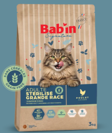 BAB'IN SIGNATURE CHAT ADULTE STERILISE SANS CEREALES GRANDES RACES 3 KG