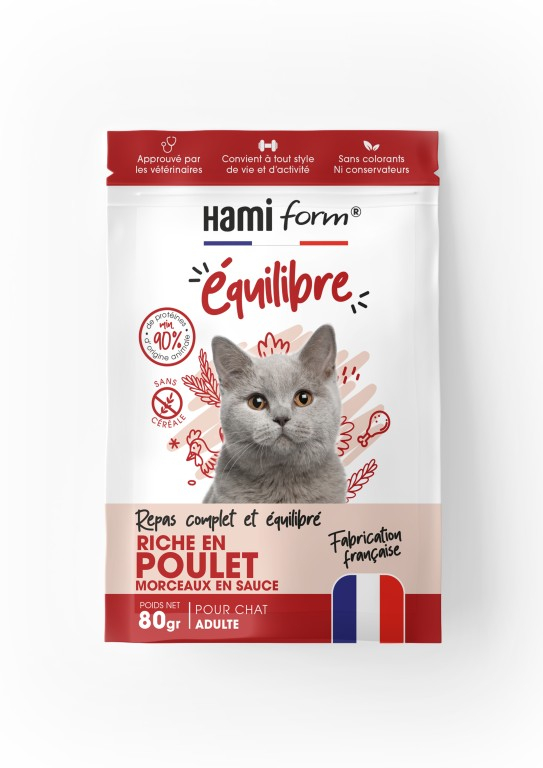 Repas complet équilibre riche en poulet pour chat 80gr HAMIFORM