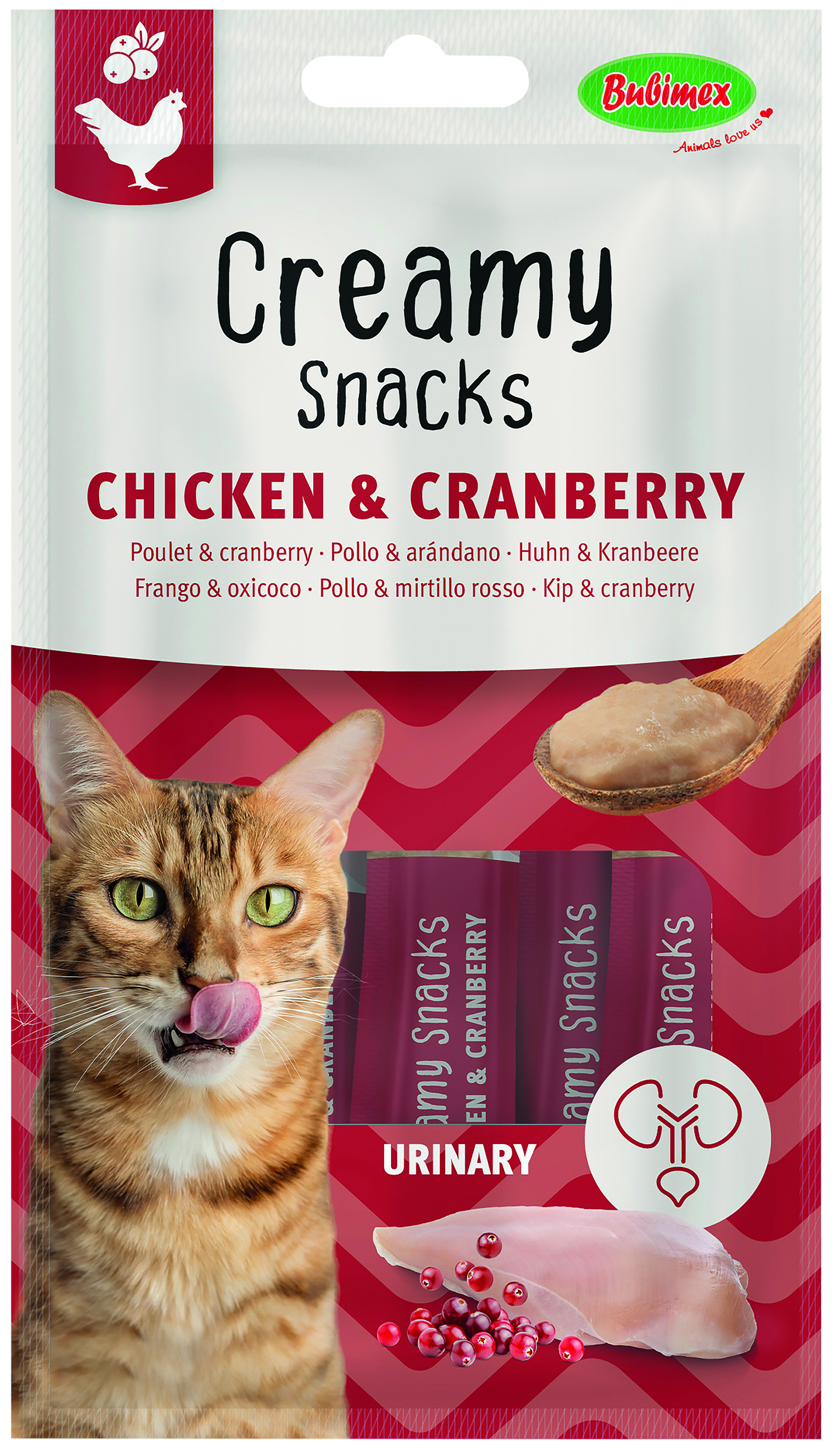 CREAMY SNACKS CHAT X4, POULET CRANBERRY, 60G